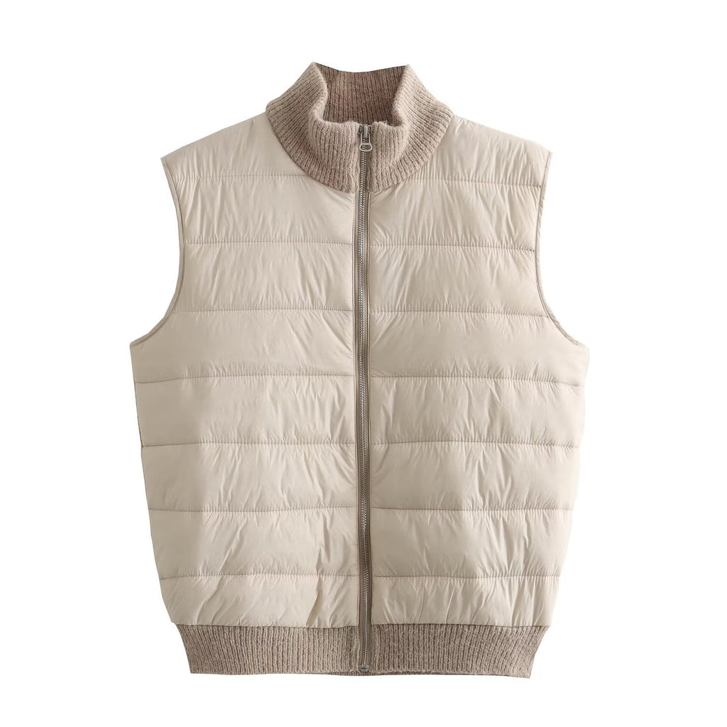 Winter Sleeveless Warm Stand Collar Casual Stitching Zipper Vest
