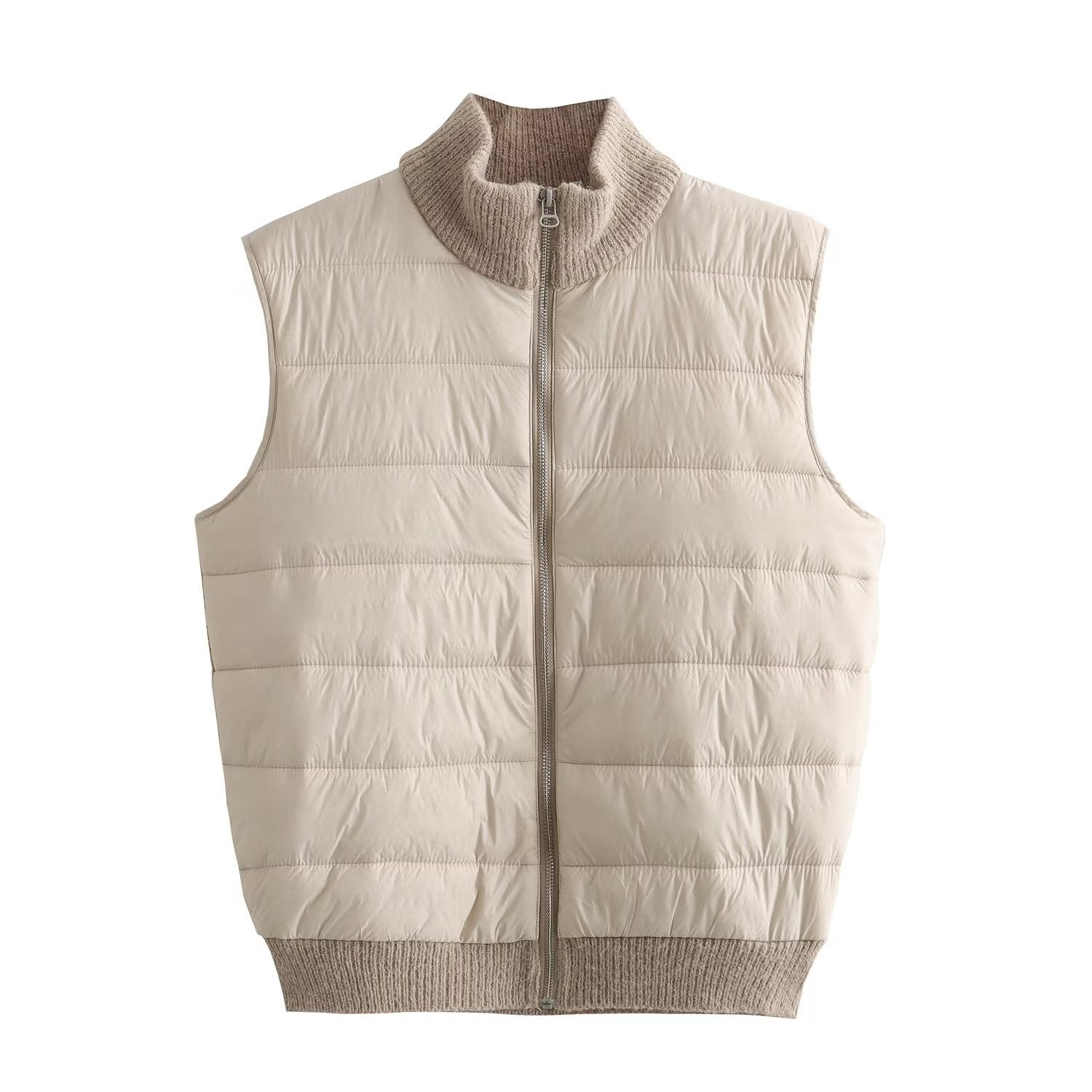 Winter Sleeveless Warm Stand Collar Casual Stitching Zipper Vest