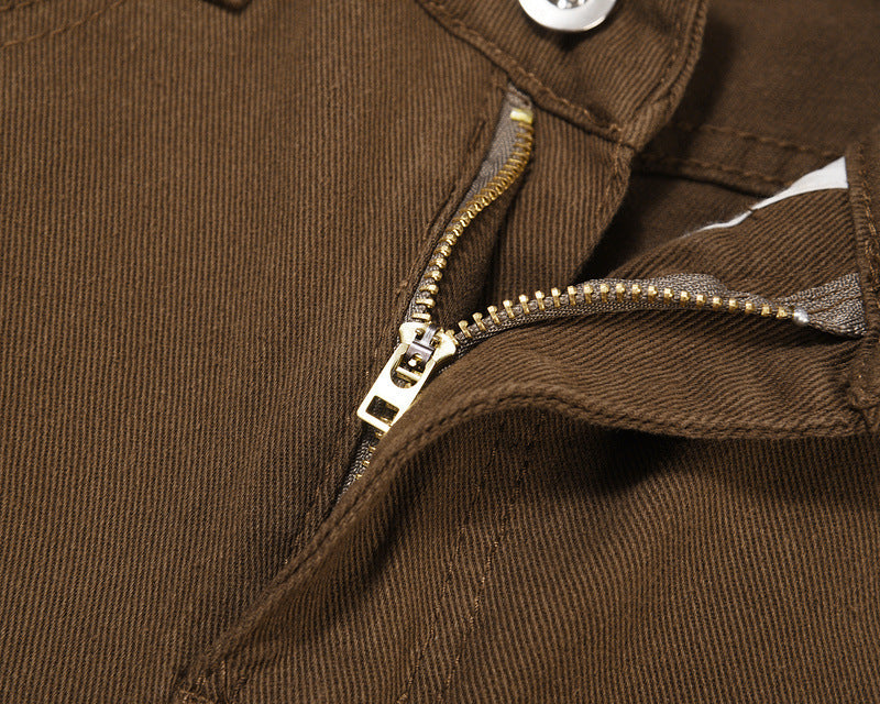 Vintage Washed Whiskers Distressed Hem Slit Zip Jeans