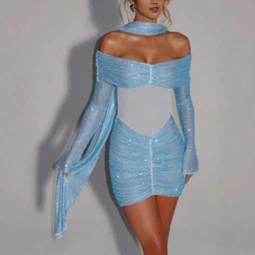 New Elegant Rhinestone Waist-tight Hot Girl Tube Top Sexy Dress