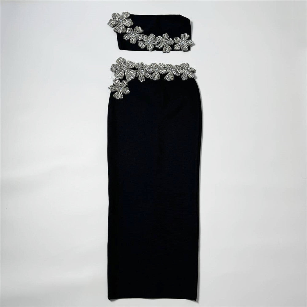 Heavy Industry Set Diamond Tube Top High Waist Skirt