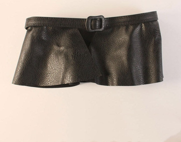 Ruffled Black Extra-Wide Waist Belt Skirt