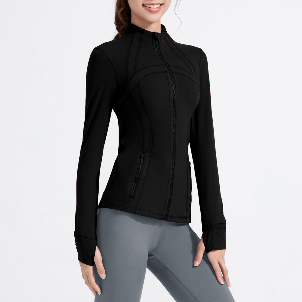 Women's Stand Collar Sports Running Workout Long Sleeve Zipper Jacket