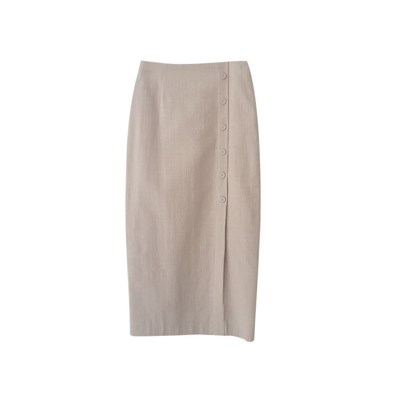 Super Fire Side Slit Cotton And Linen Skirt