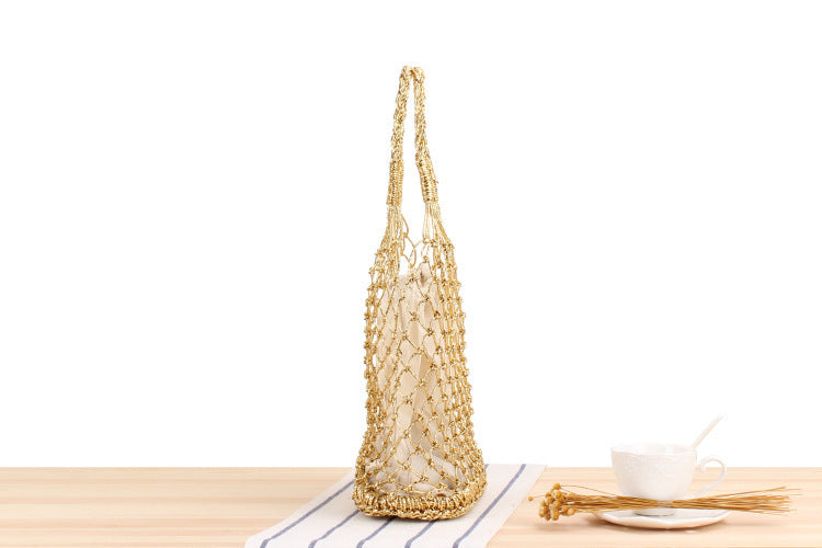 Pure Gold And Silver Thread Hand Crocheted Bag