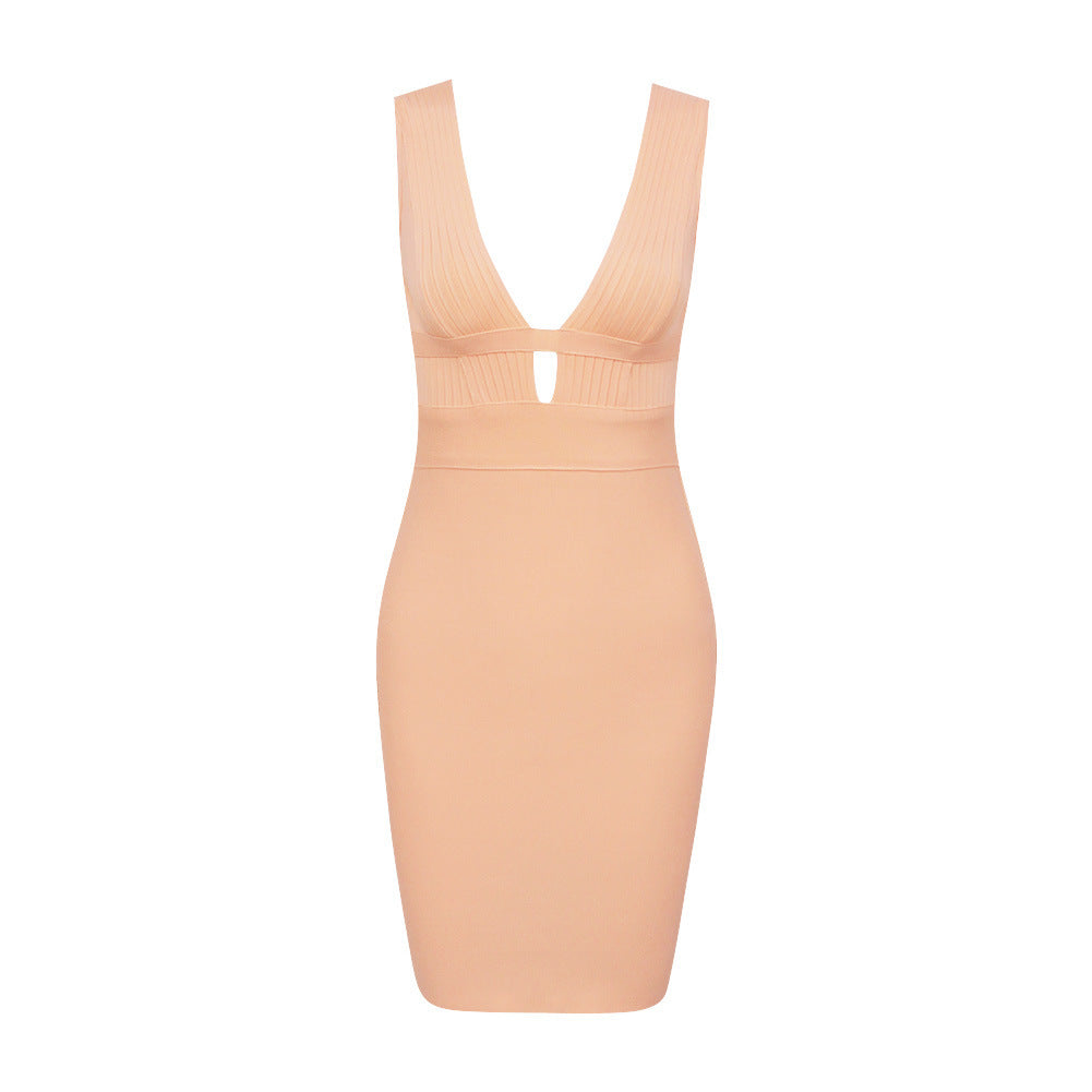 Deep V-neck tight bandage stretch slim dress