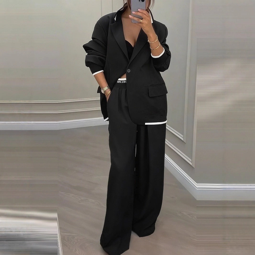 Women's Temperament Long Sleeve Jacket Casual Wide-leg Pants Suit