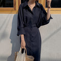 Single-Breasted Waist Slimming Over-Knee Loose Shirt Dress