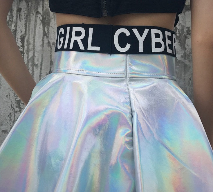 Laser glossy pu half-length leather skirt