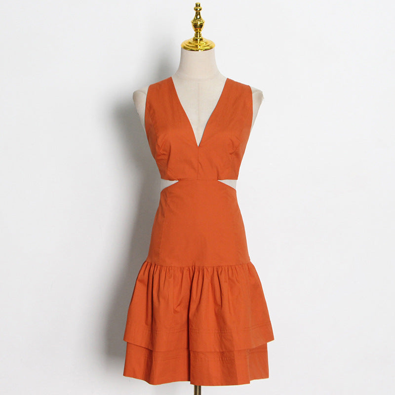 Temperament Celebrity Short Skirt V-neck Sleeveless Solid Color Dress