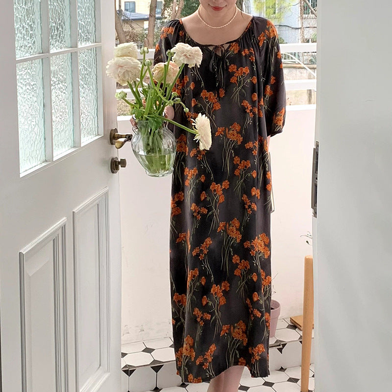 Women's Printed Cotton Nightdress Striped Plus Size Pajamas