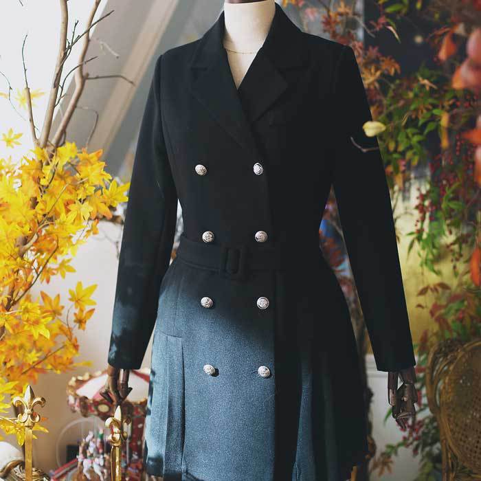 Women's Temperament Double-breasted Slim Suit Lapel Pleated Skirt