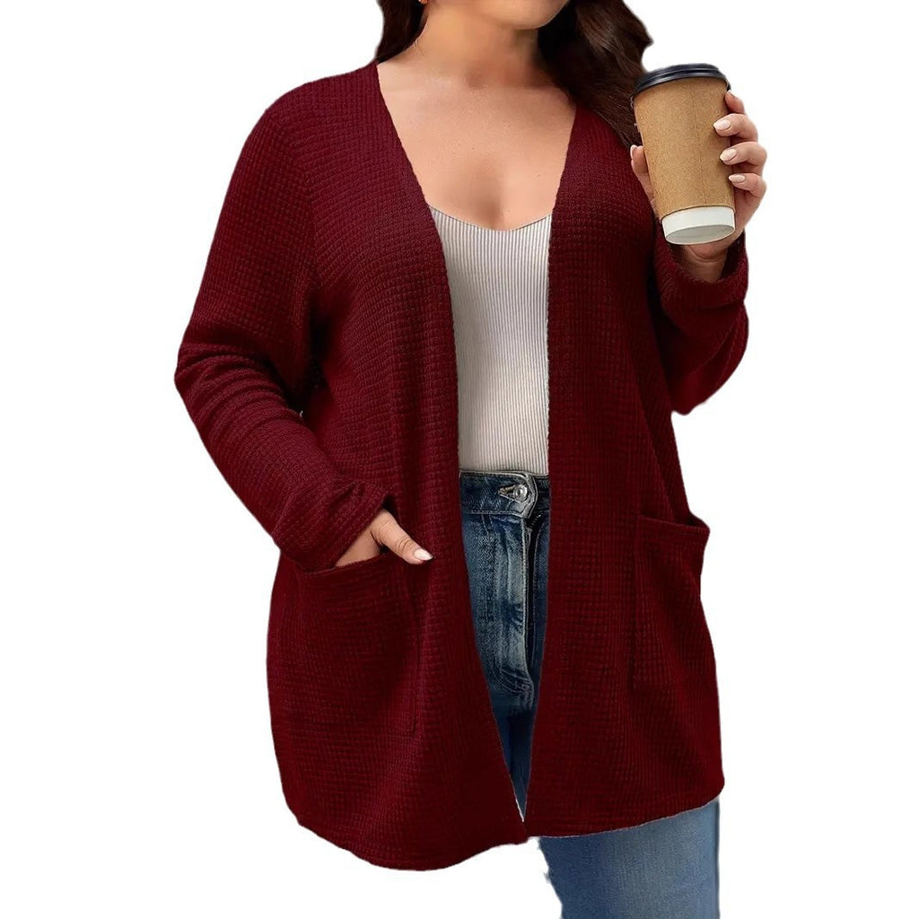 Autumn And Winter New Long Sleeve Pocket Casual Solid Color Cardigan Jacket