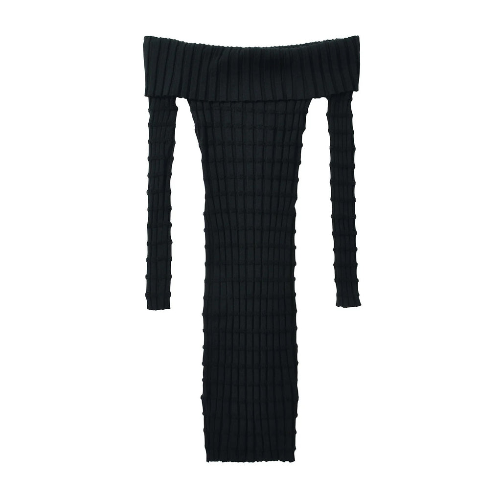 European And American-style Cold-shoulder Bodycon Knitted Dress With High Sense
