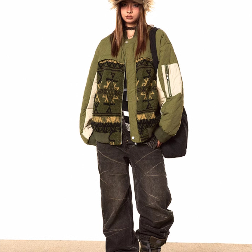 Color Contrast Patchwork Cotton-padded Warm Jacket