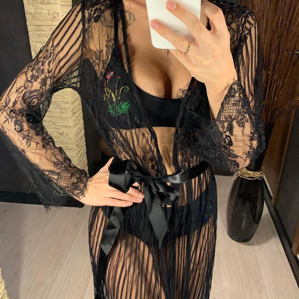 Lace Mesh Sling See-Through Home Long Dress