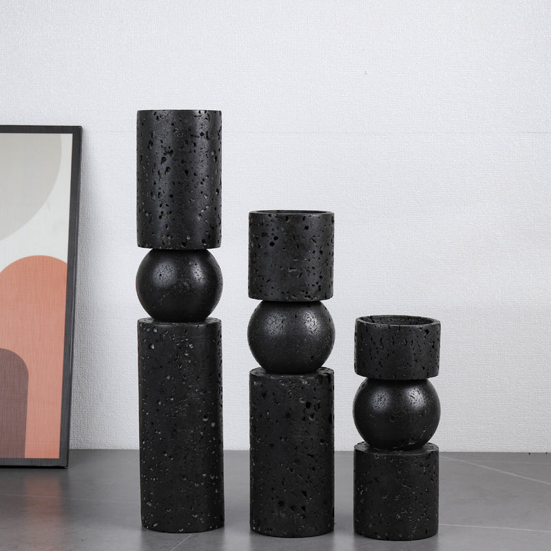 Nordic Simple Beige Cave Stone Candlestick Ornaments
