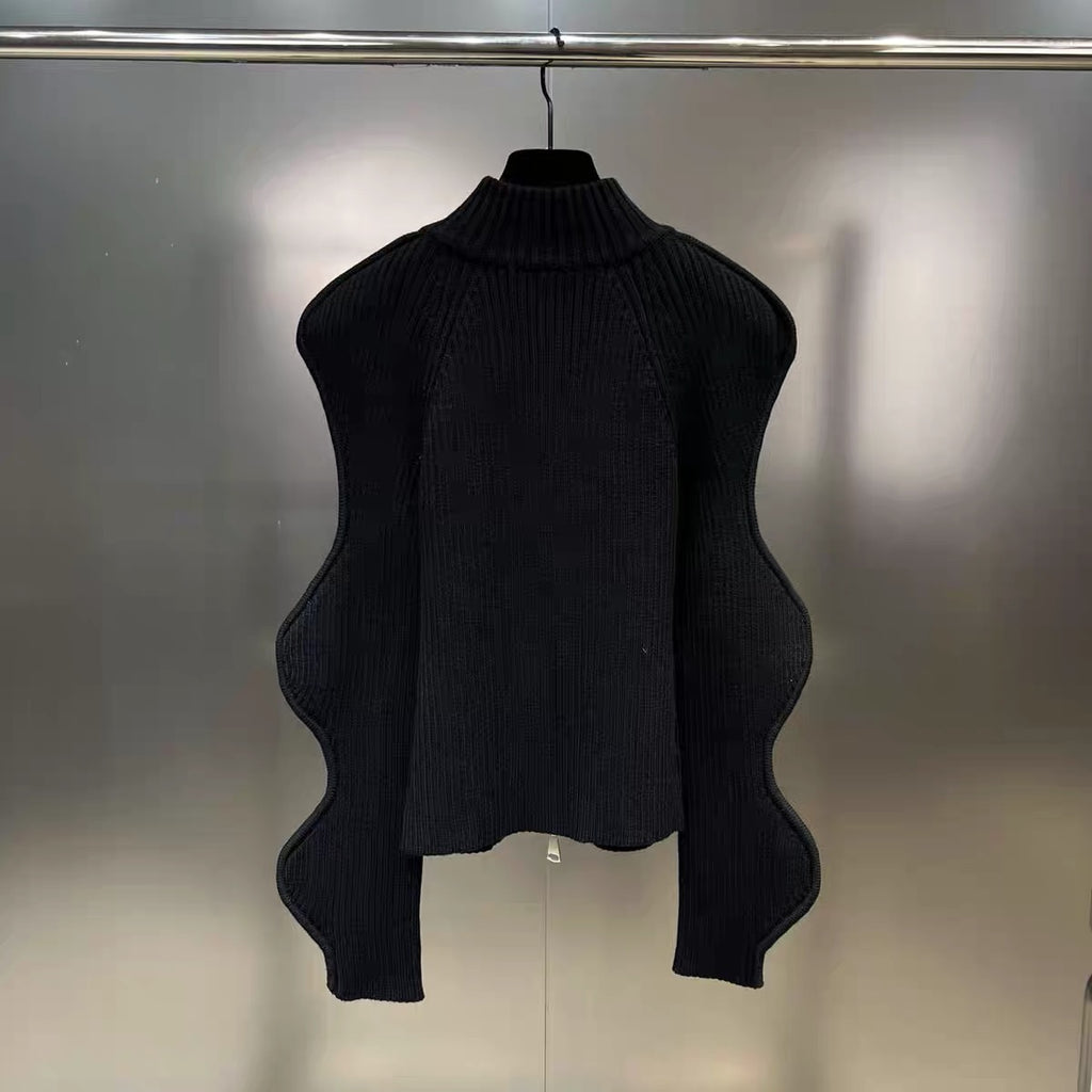 Autumn And Winter Stand Collar Irregular Corrugated Long Sleeve Zipper Jacket