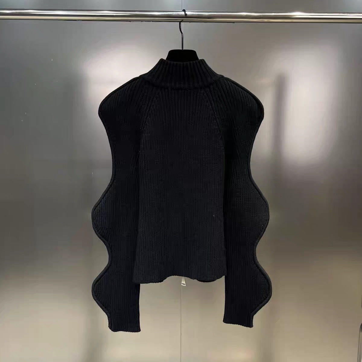 Autumn And Winter Stand Collar Irregular Corrugated Long Sleeve Zipper Jacket