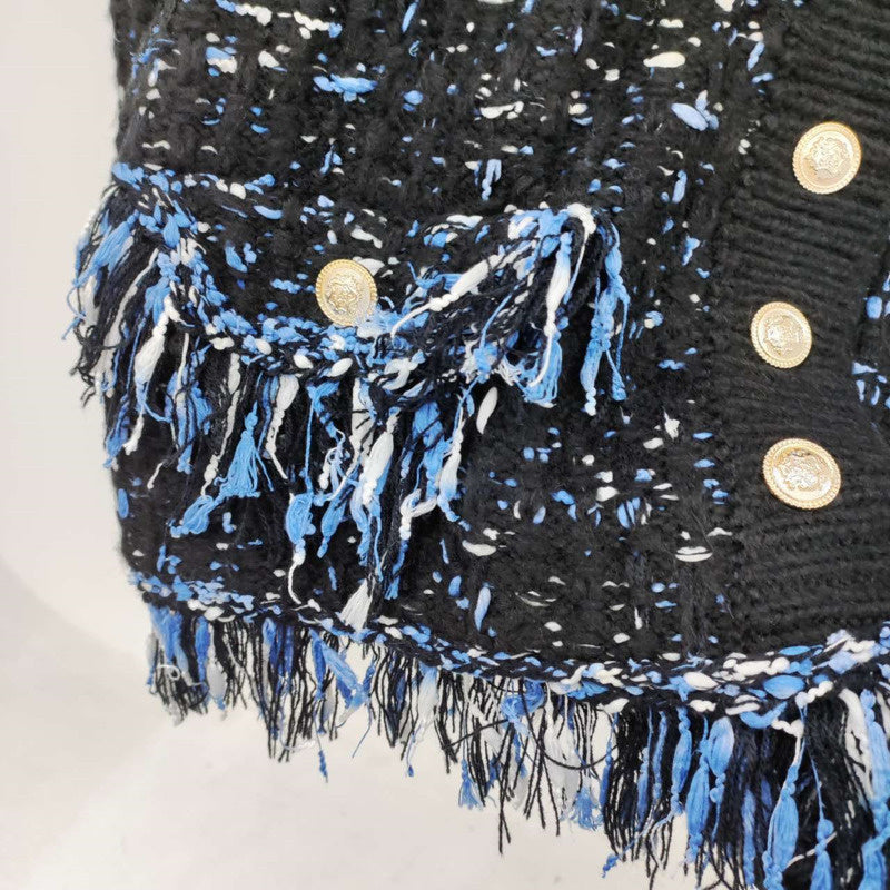 Women's Knitted Fringed Fringe Melange Sweater Coat