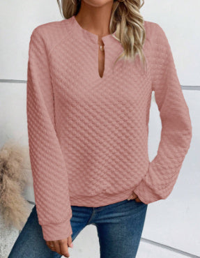Daily Casual Notched Collar V-shaped Long Sleeve Sweatshirt Women