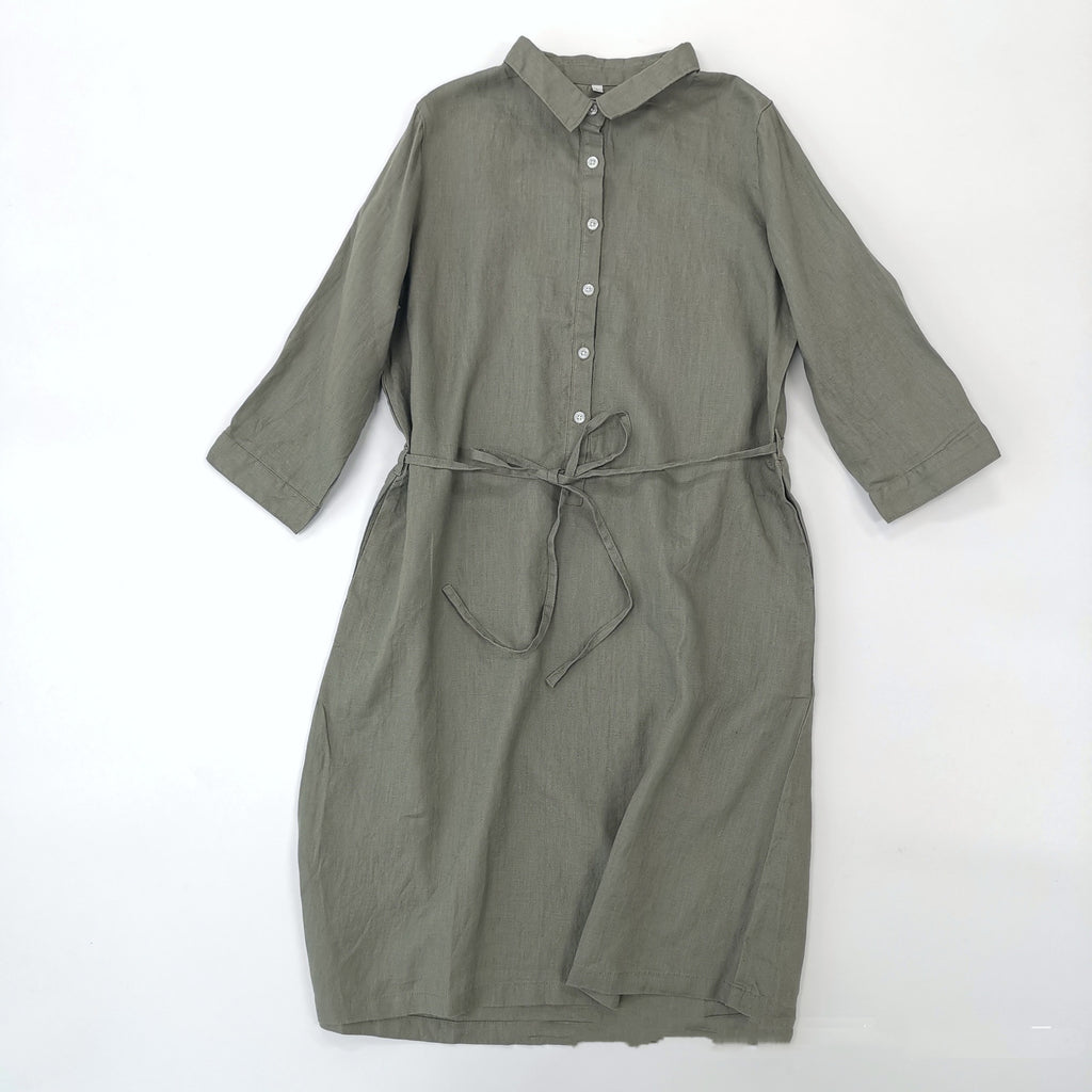 Women's Fashion Single-breasted Half Cardigan Mid-length Shirt Dress