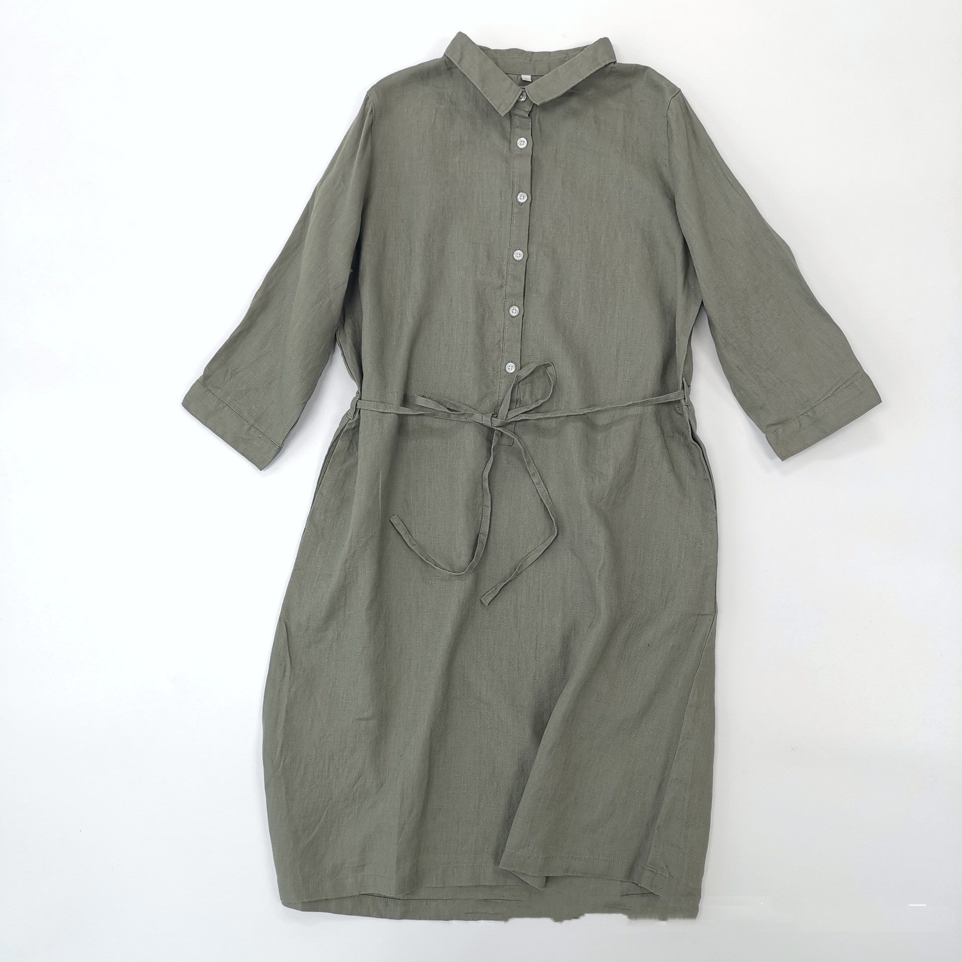 Women's Fashion Single-breasted Half Cardigan Mid-length Shirt Dress