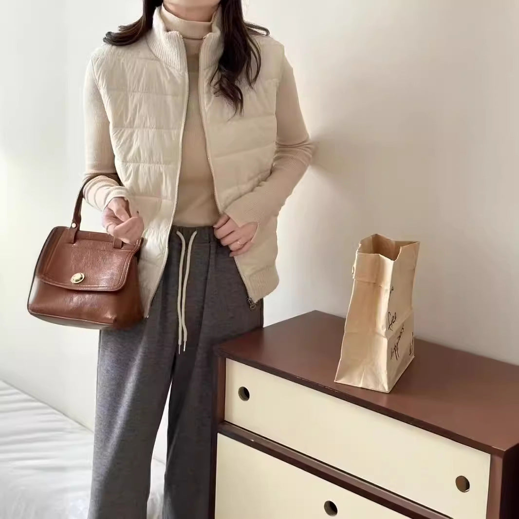 Winter Sleeveless Warm Stand Collar Casual Stitching Zipper Vest