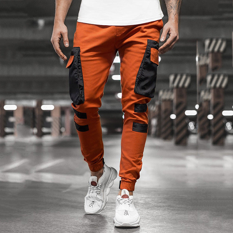 Men's Casual Sports Woven Pocket Panel Tie-Up Casual Pants