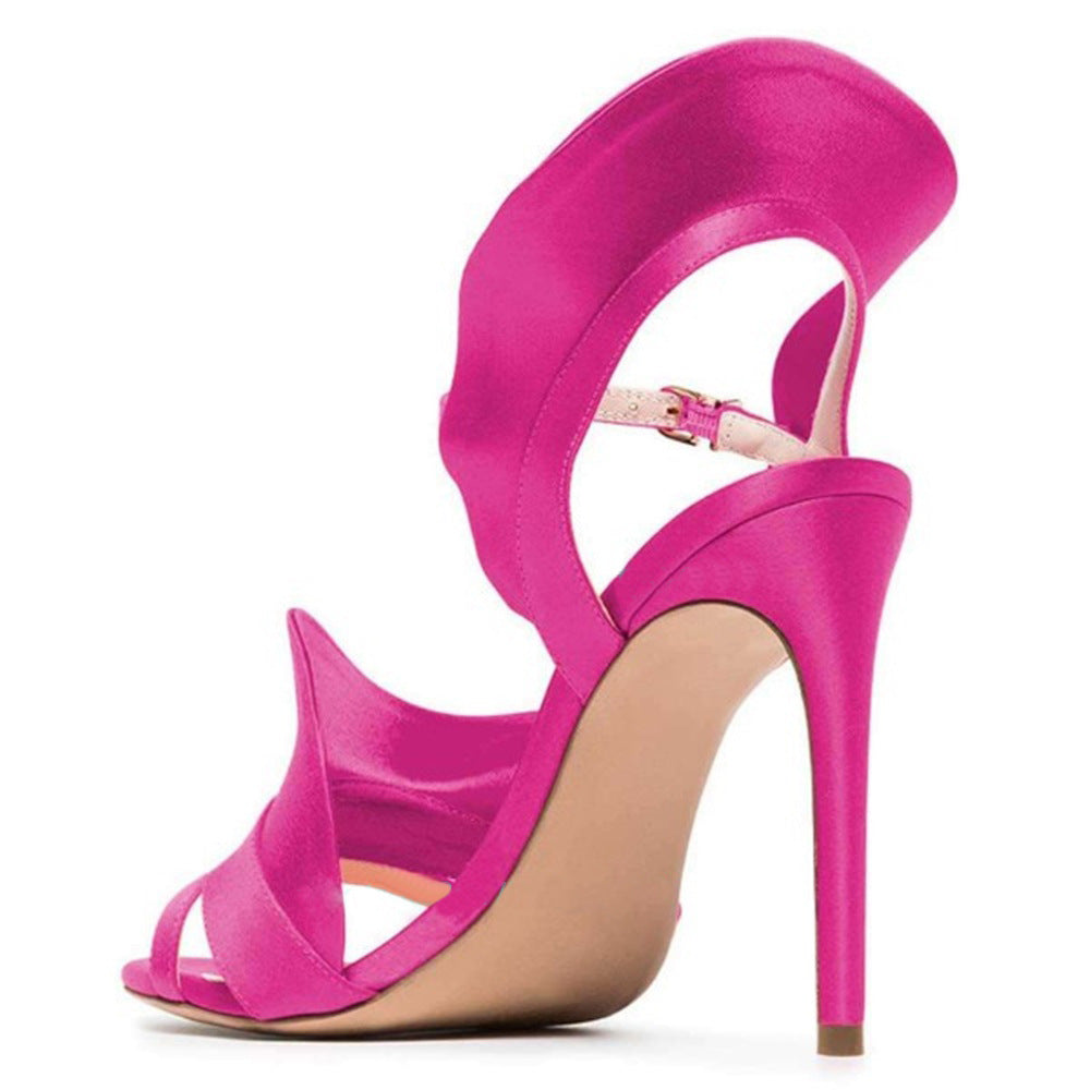 Fish Mouth Ruffle Stiletto Women's Fashion High Heel Sandals