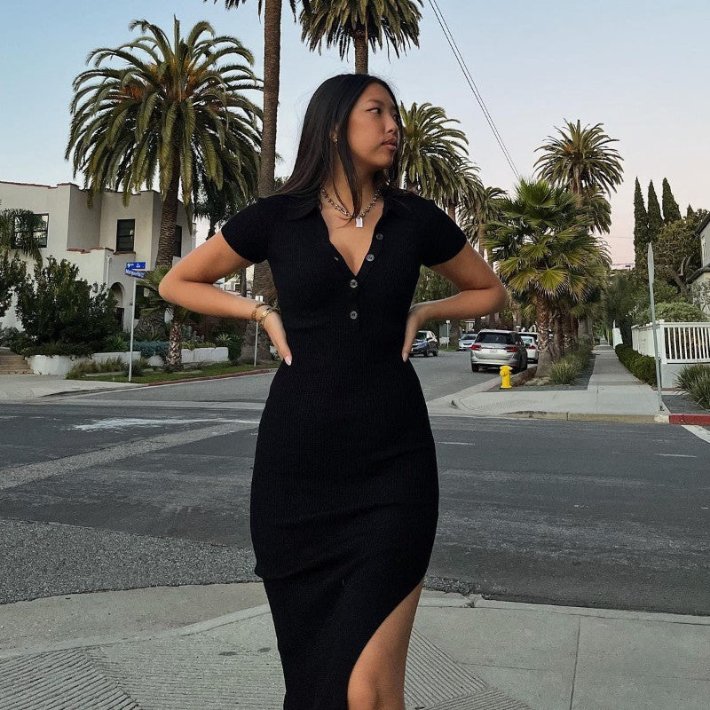 Women's Lapel Single Breasted Split Sheath Dress