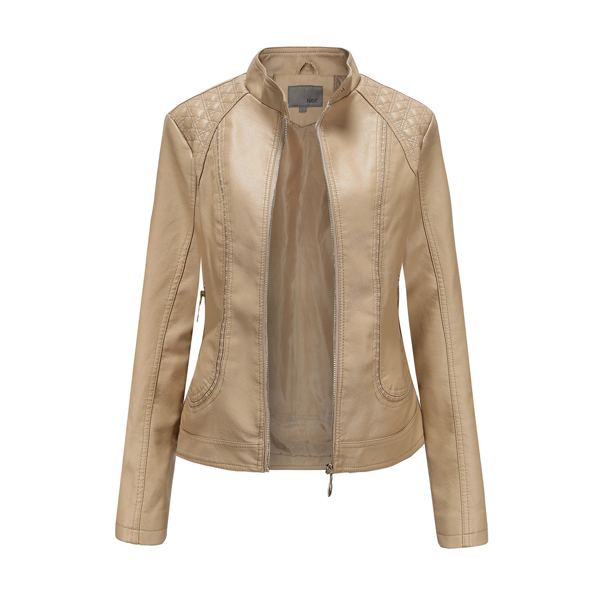 Women's stand collar PU leather jacket
