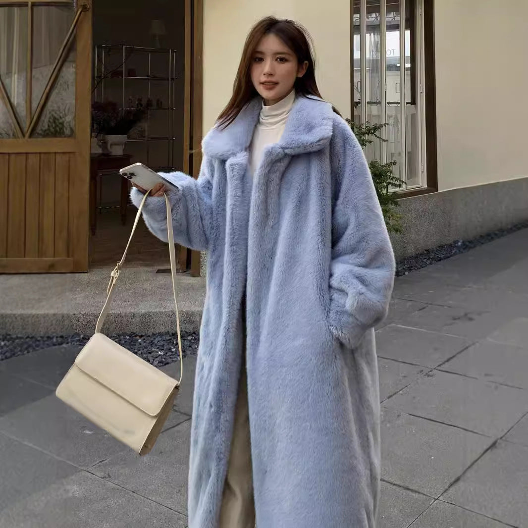Winter Extended Fashion Leather Fur Coat Women