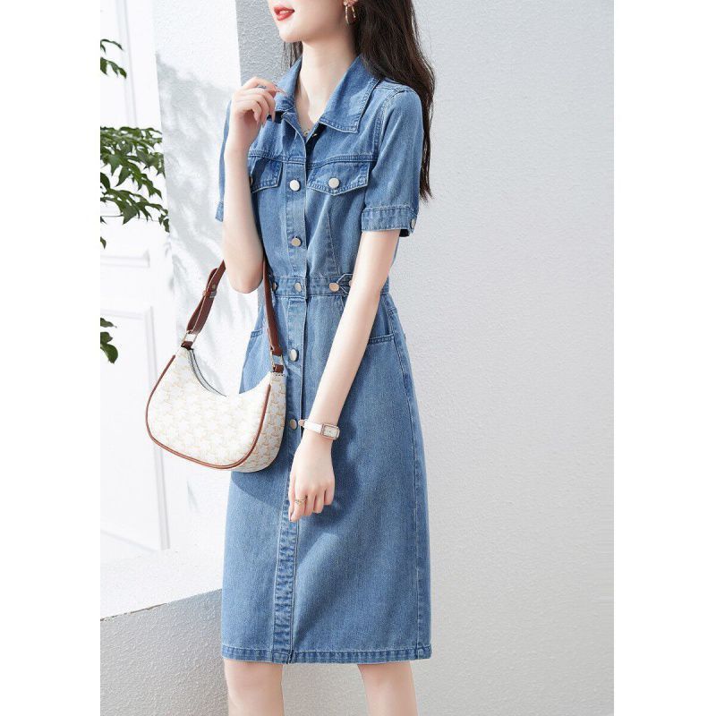 Women's Thin Temperament Single Breasted Retro Denim Dress