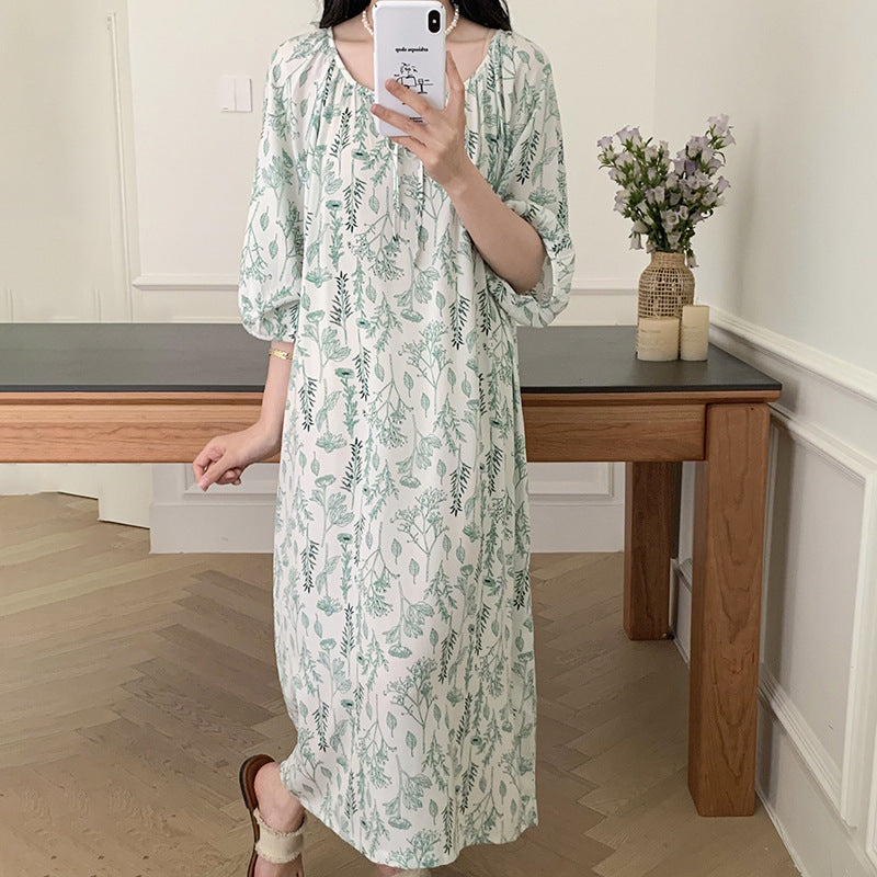 Women's Printed Cotton Nightdress Striped Plus Size Pajamas