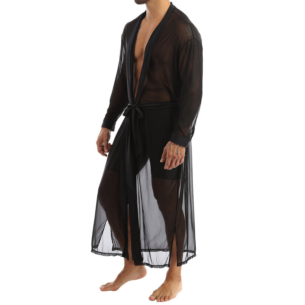 Men's Long Shirt Transparent Cape Slit Cardigan