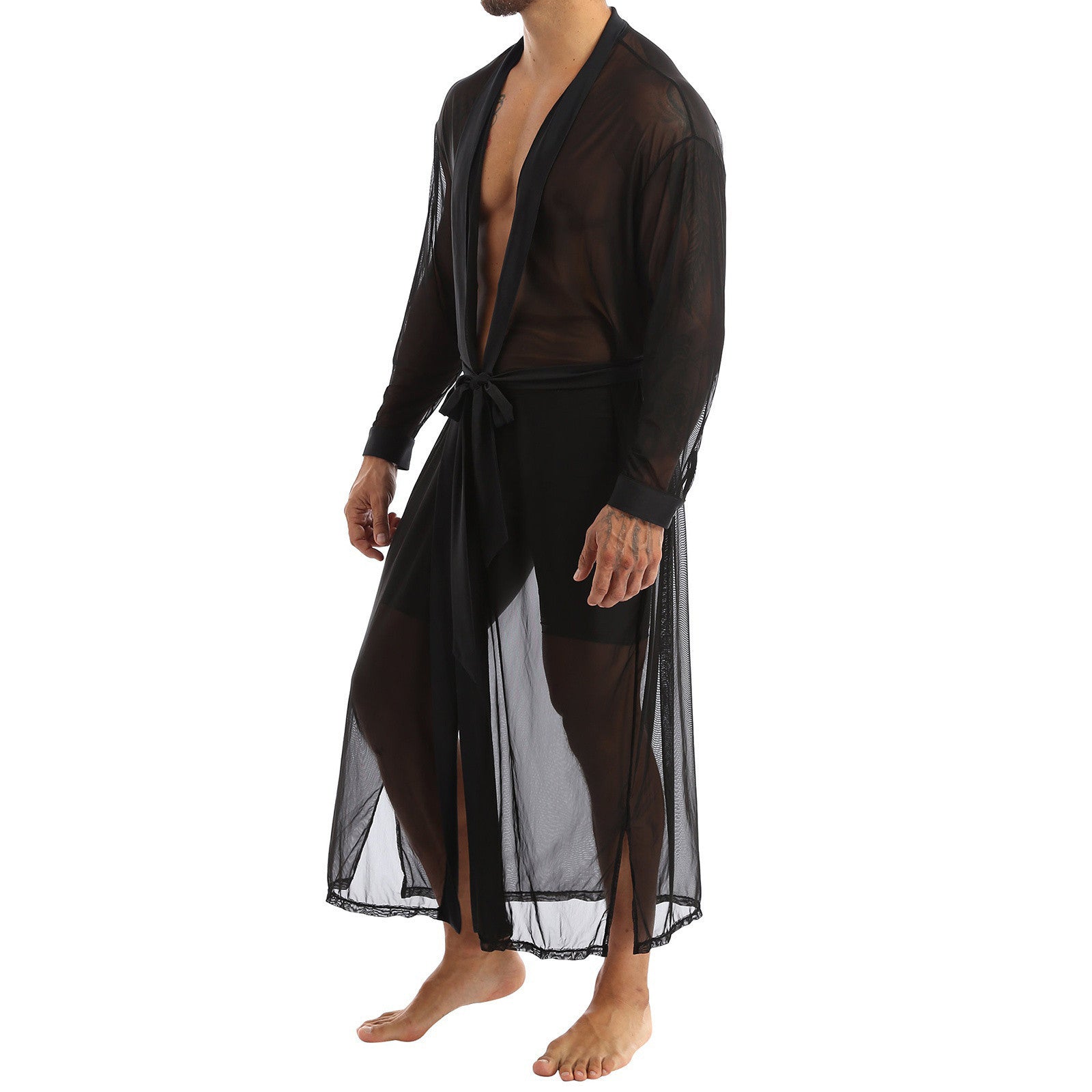 Men's Long Shirt Transparent Cape Slit Cardigan