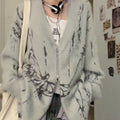 Printed Sweater Coat Mink-like Cut Loose Casual