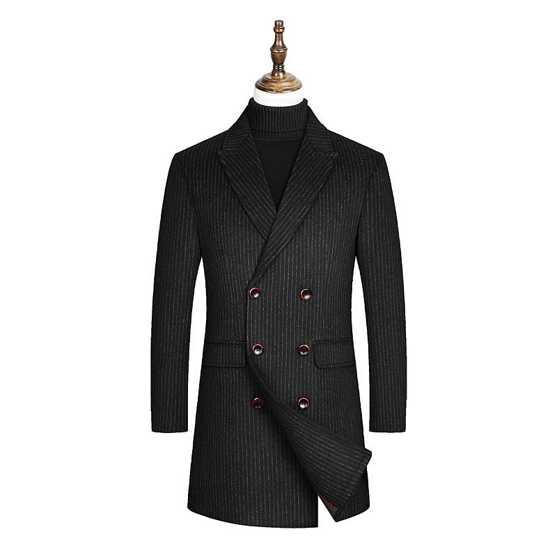 Men's Wool Mid-length Double-breasted Jacket