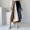 French Chic Retro Temperament Multi-color Mosaic Leather Skirt