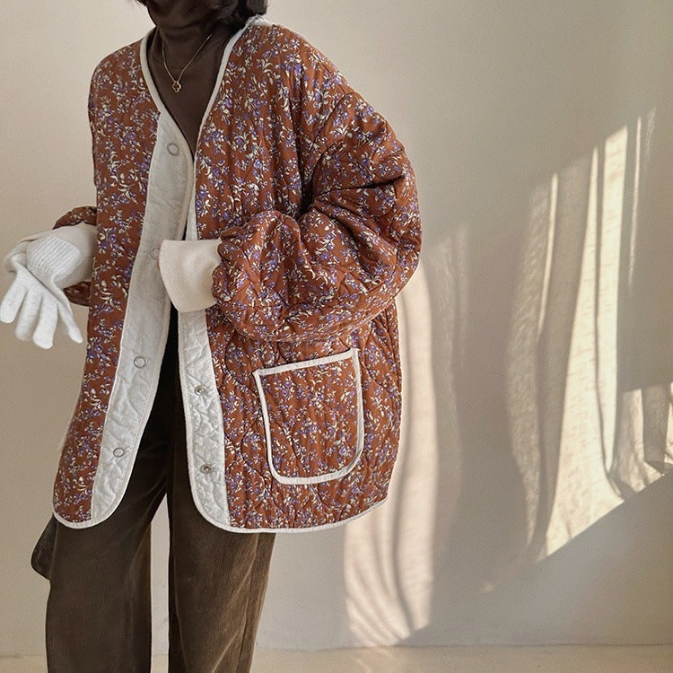 New Lightweight Vintage Gourd Pattern Floral Cotton-padded Jacket French Court