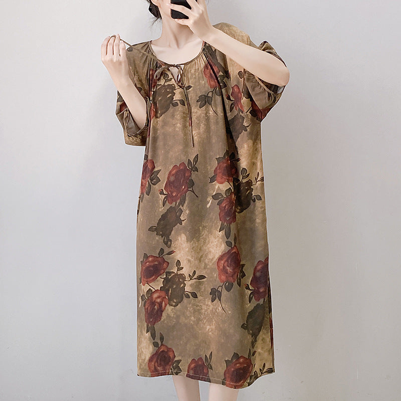 Women's Printed Cotton Nightdress Striped Plus Size Pajamas