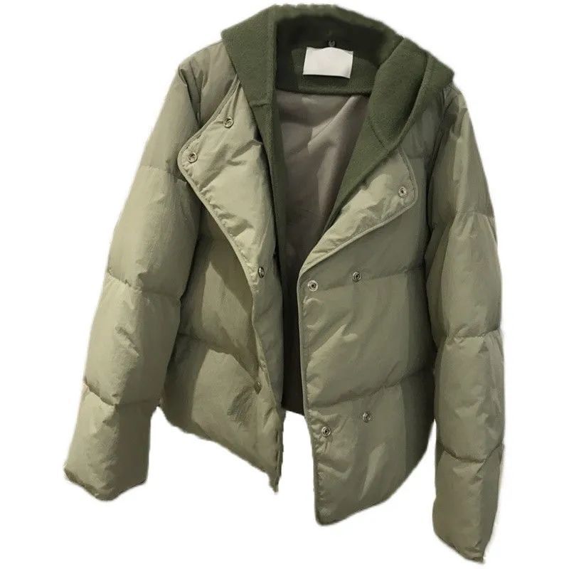 All-matching Woolen Hooded Stitching Long Sleeve Fake Two Pieces Thermal Cotton-padded Coat