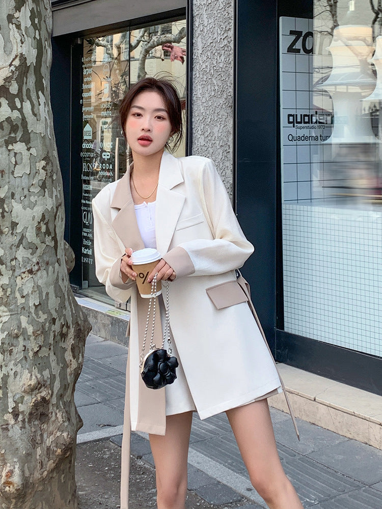 Women's Short Waisted Color Matching Small Suit Jacket