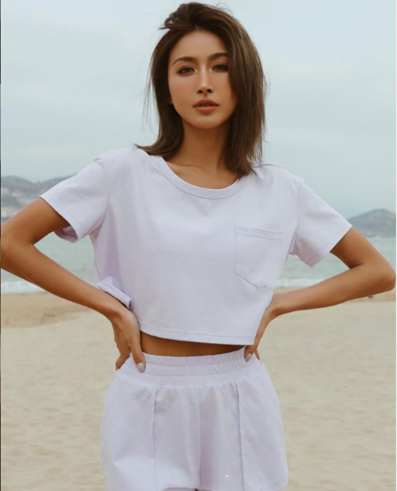 Solid Color Leaky Navel Cropped Top Navel Pullover Sweater