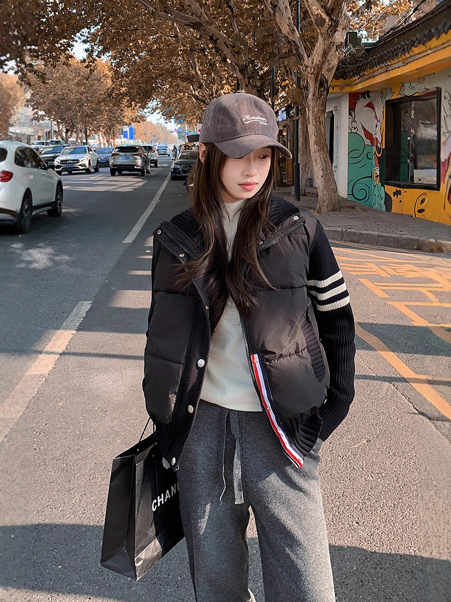 Knitted Stitching Color Contrast Casual Cotton-padded Jacket