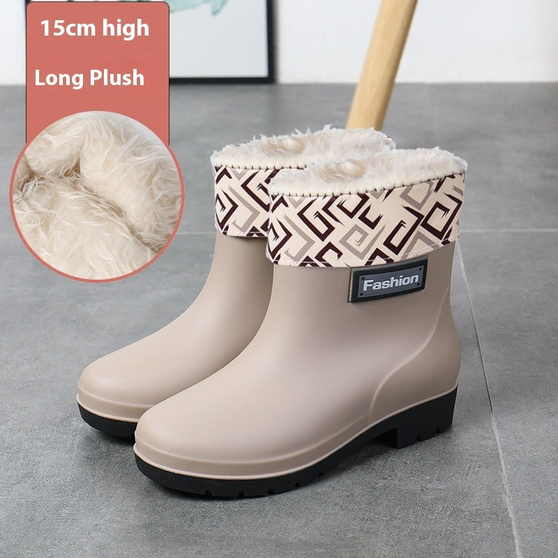Fashion Work Wear Rain Shoes Adult Warm Women's Mid-calf Rain Boots