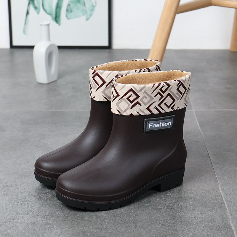 Fashion Work Wear Rain Shoes Adult Warm Women's Mid-calf Rain Boots