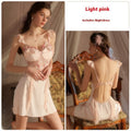 Mesh Pajamas Sexy Chest Pad Deep V-neck Backless Night Skirt Suit