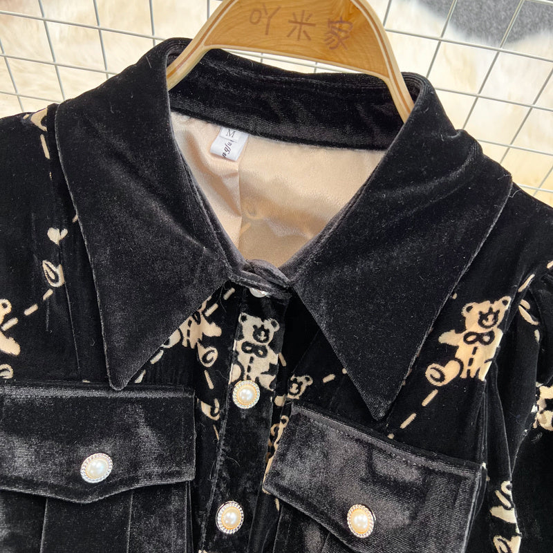 Single Breasted Lapel Gold Velvet Dress